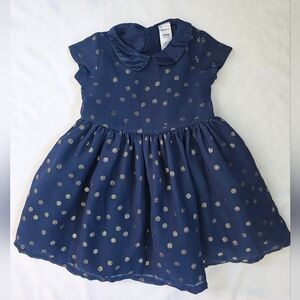Cute Baby Party Dress- Navy With Silver Polka Dots- size 12 Month